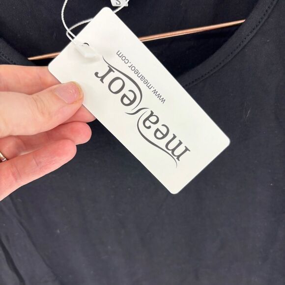 Meaneor Women's Black Lace Raglan Short Sleeve Casual T-Shirt NWT - Picture 3 of 5